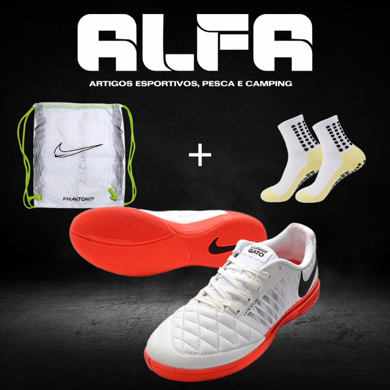 Chuteira de Futsal Nike Lunar Gato 2 Brancas (COM BRINDES EXCLUSIVOS)