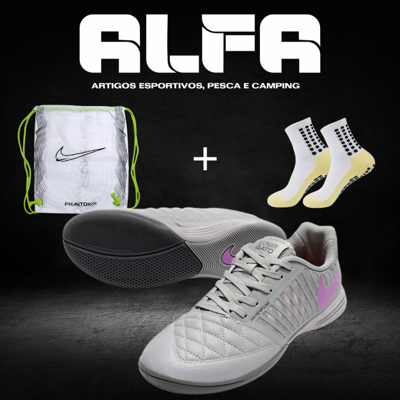 Chuteira de Futsal Nike Lunar Gato 2 Prata (COM BRINDES EXCLUSIVOS)