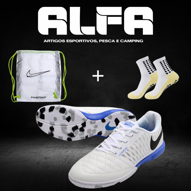 Chuteira de Futsal Nike Lunar Gato 2 Brancas (COM BRINDES EXCLUSIVOS)