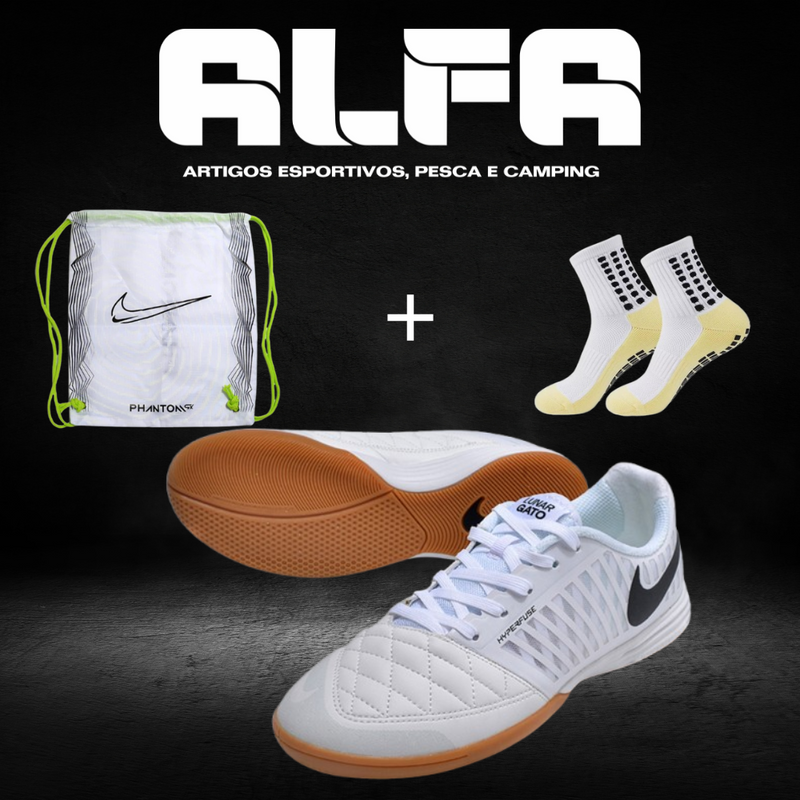 Chuteira de Futsal Nike Lunar Gato 2 Brancas (COM BRINDES EXCLUSIVOS)