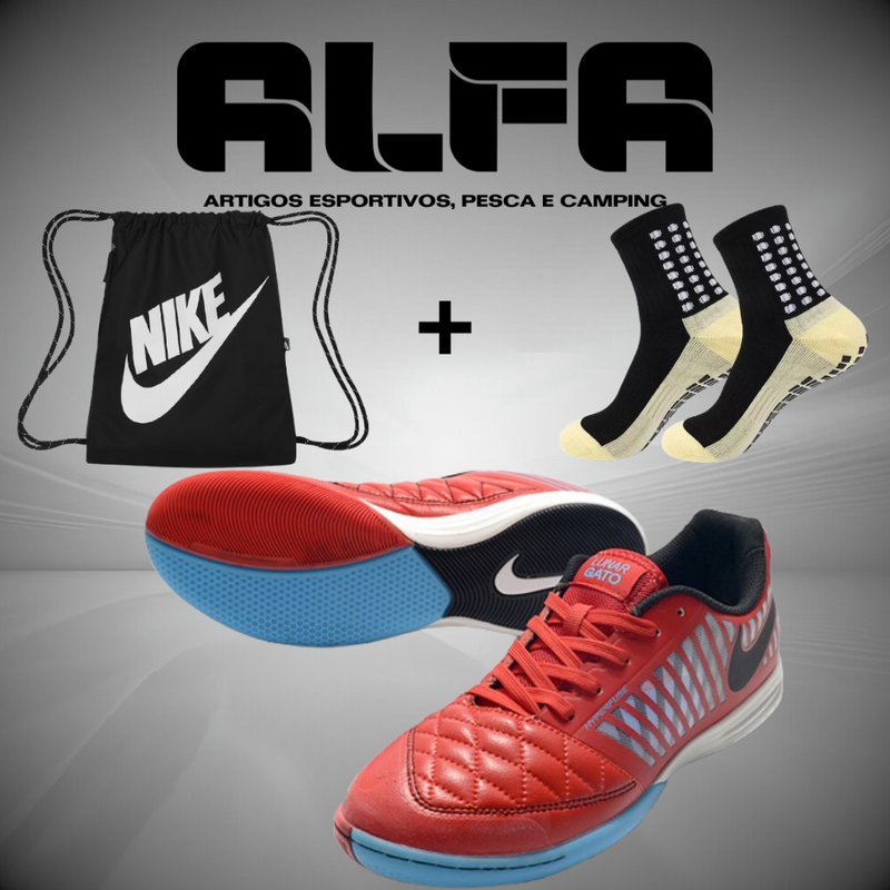 Chuteira de Futsal Nike Lunar Gato 2 Vermelha(COM BRINDES EXCLUSIVOS)