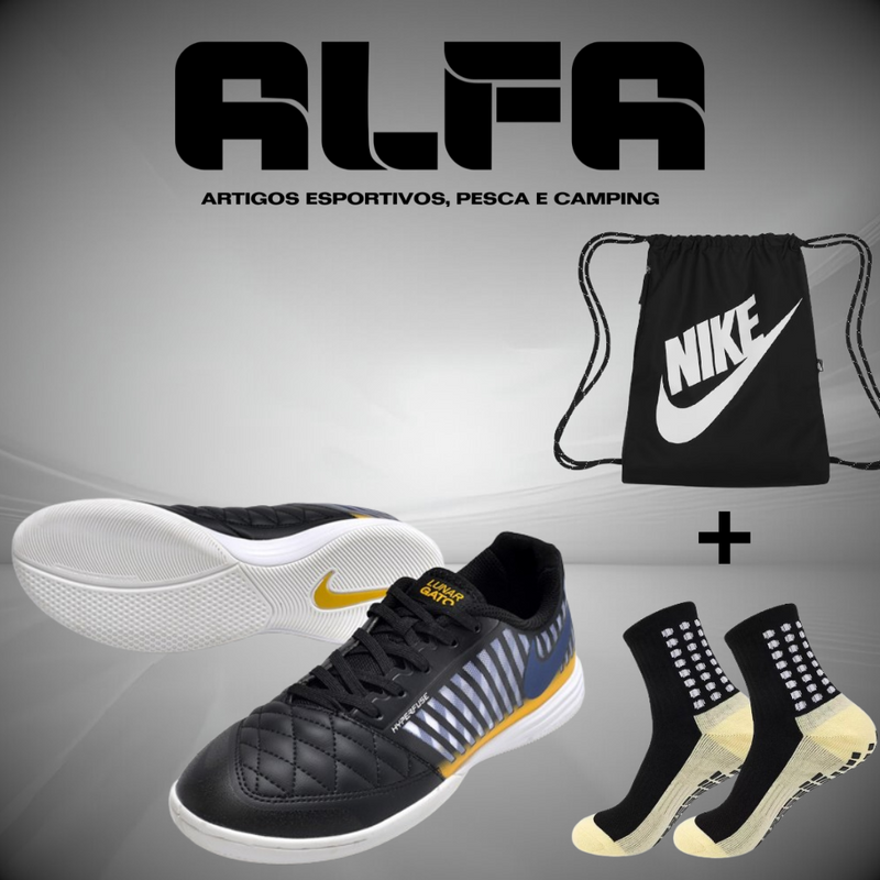 Chuteira de Futsal Nike Lunar Gato 2 Pretas (COM BRINDES EXCLUSIVOS)