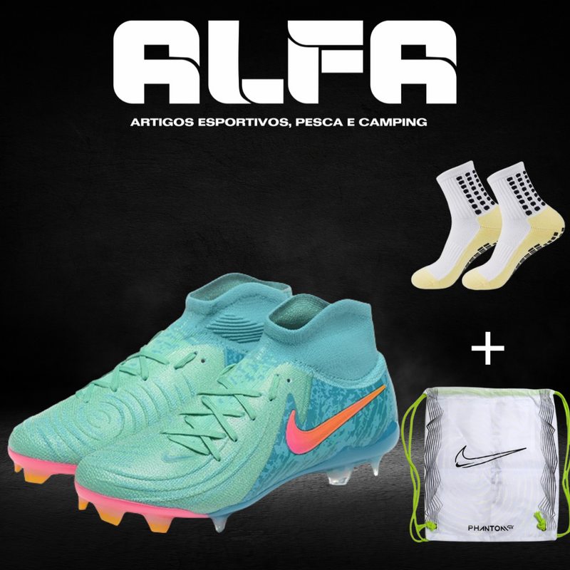 Chuteira Campo Nike Phantom Luna Elite FG Azul + BRINDES EXCLUSIVOS