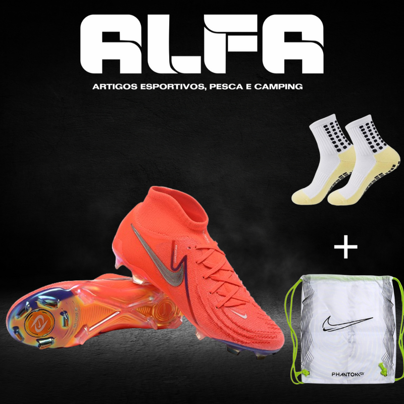 Chuteira Campo Nike Phantom Luna Elite FG Salmão + BRINDES EXCLUSIVOS